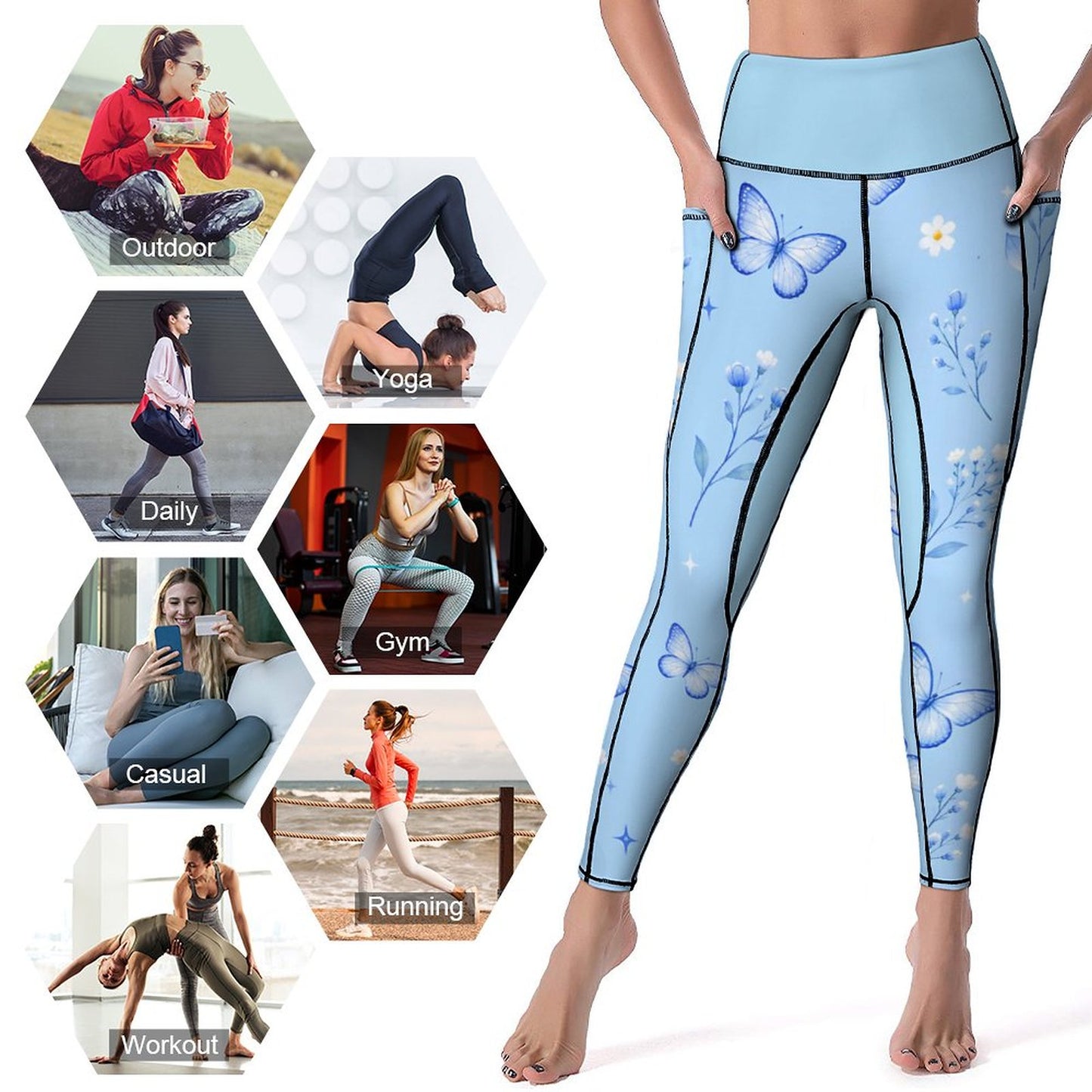 Custom Print Patterned Yoga Pants with 2 Pockets (All-Over Printing)