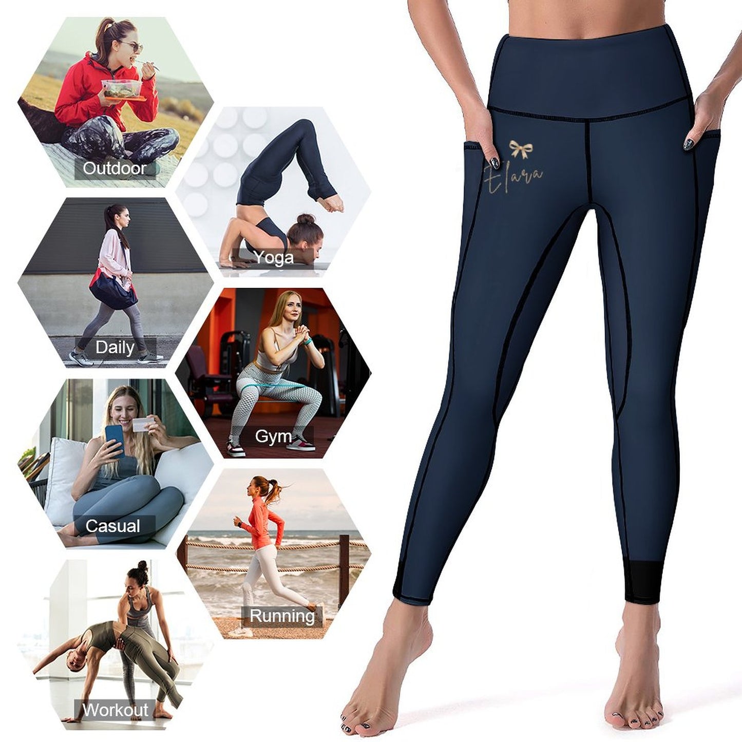 Legging bleu nuit uni pour femme – Collection ELARA