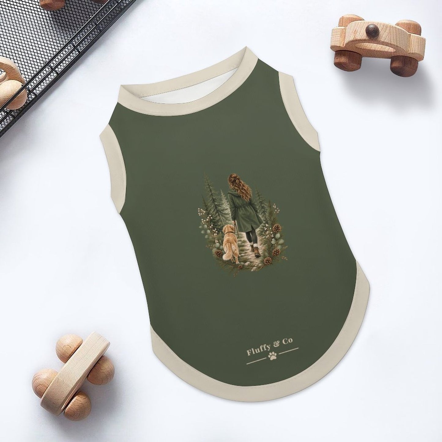 Pyjama et chandail vert forêt Illustration pour chien – Collection EDEN
