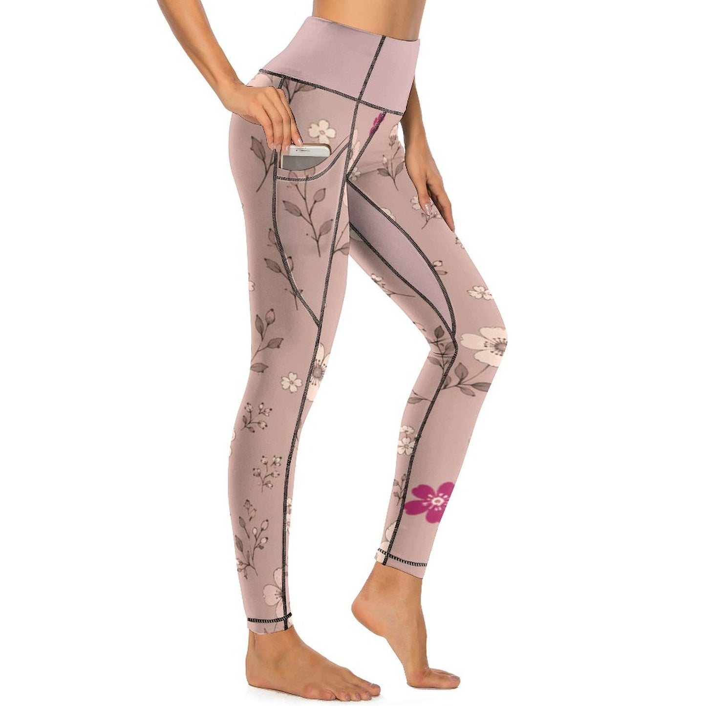 Legging signature vieux rose à motifs – Collection AURA