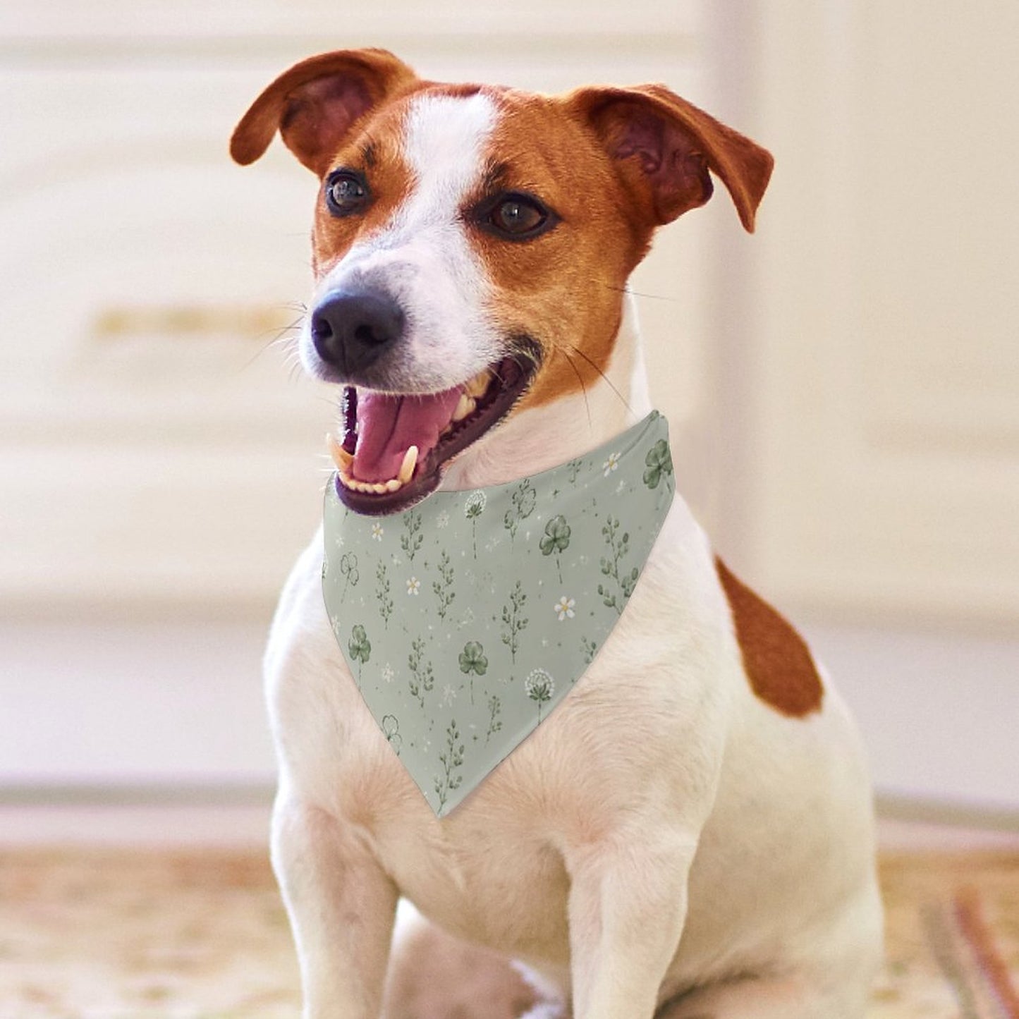 Bandana vert sauge à motifs pour chien – Collection MINTA