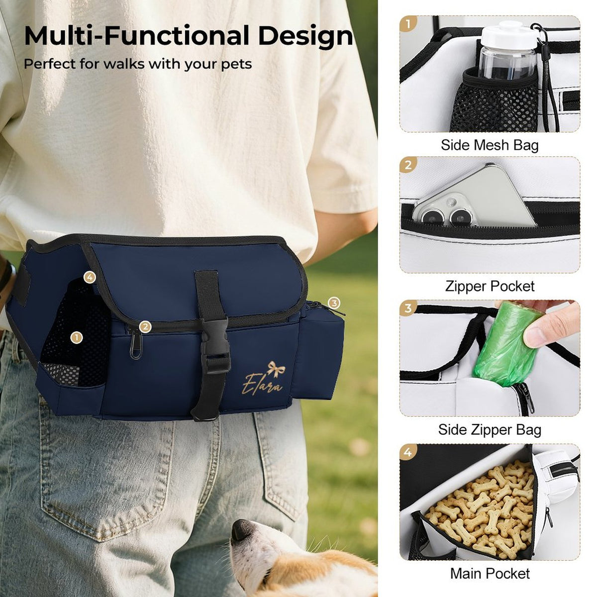 Pochette de promenade bleu nuit Signature – Collection ELARA