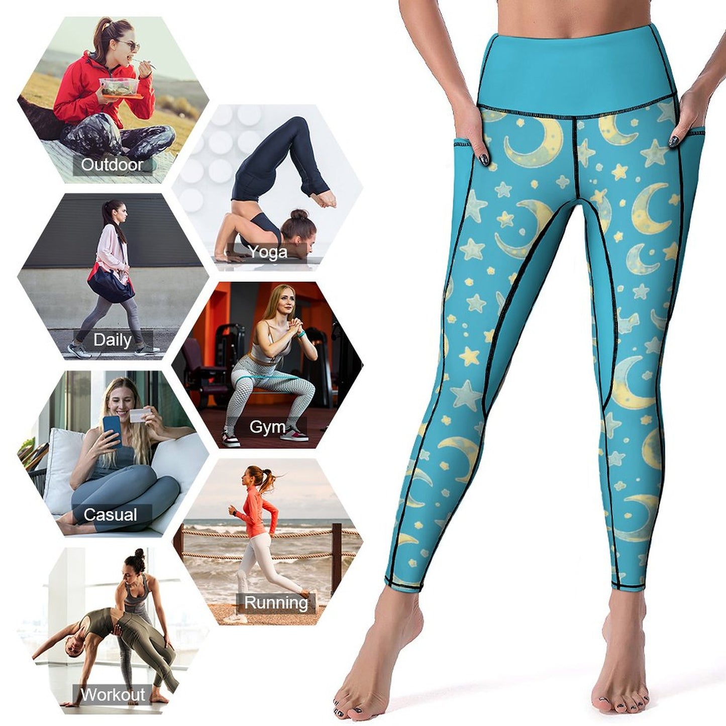 Custom Print Patterned Yoga Pants with 2 Pockets (All-Over Printing)