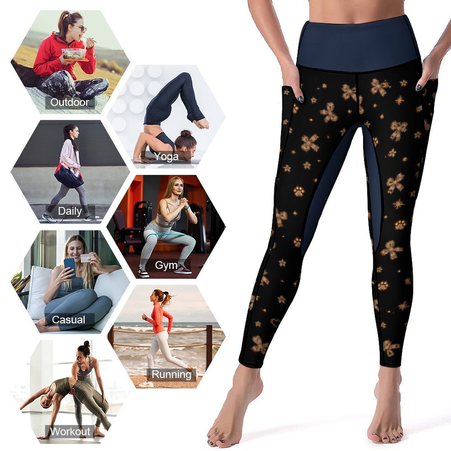 Legging bleu nuit à motifs pour femme – Collection ELARA