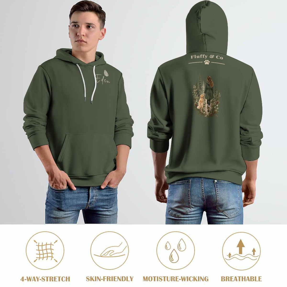 Hoodie illustration vert armée – Collection EDEN
