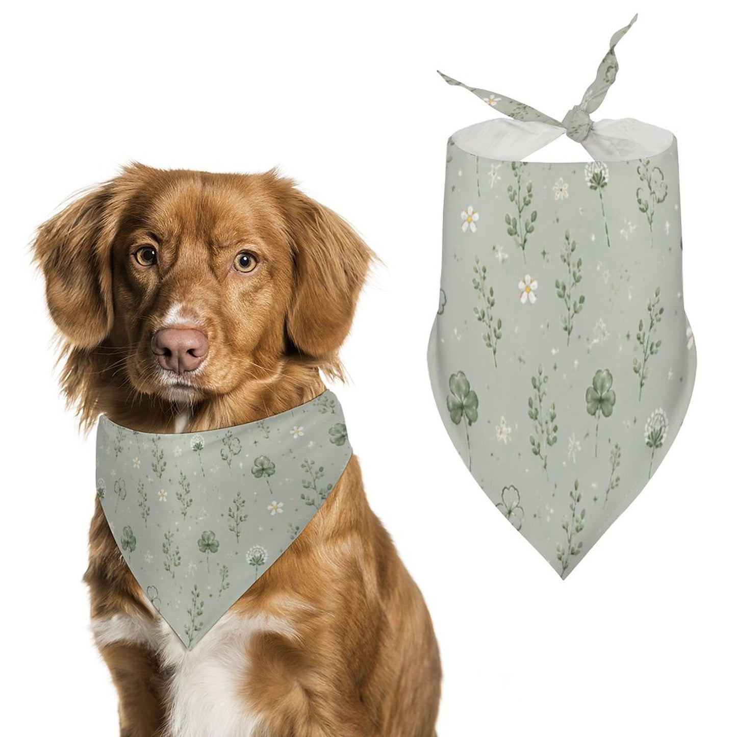 Bandana vert sauge à motifs pour chien – Collection MINTA