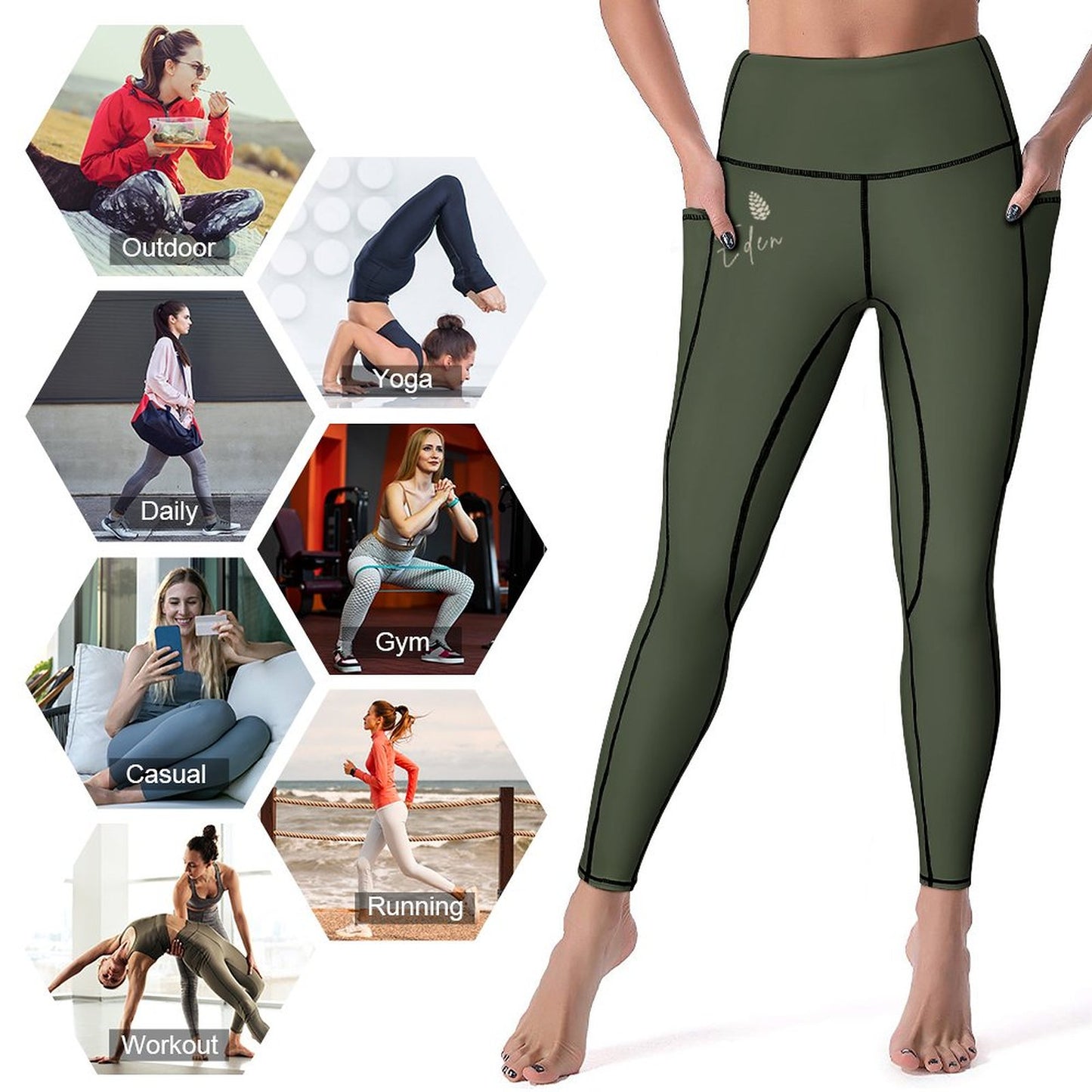 Legging vert forêt uni pour femme – Collection EDEN