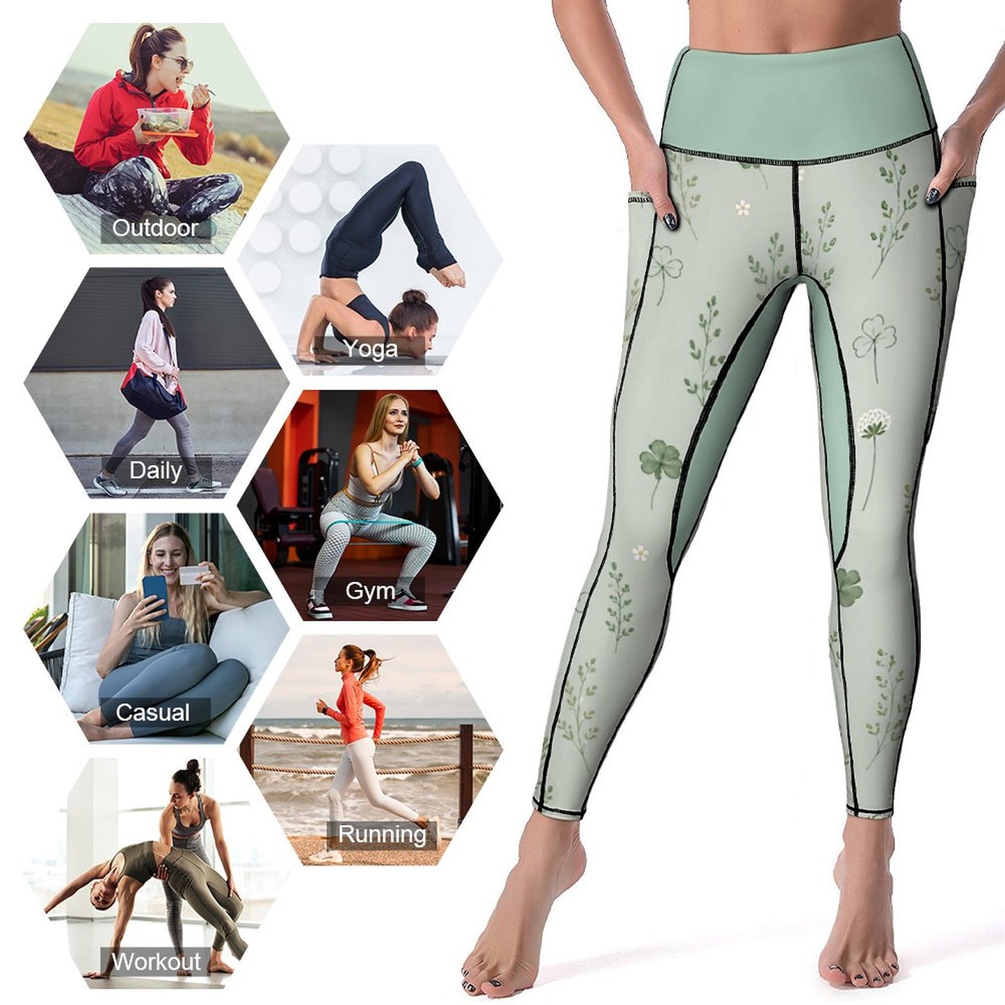 Custom Print Patterned Yoga Pants with 2 Pockets (All-Over Printing)