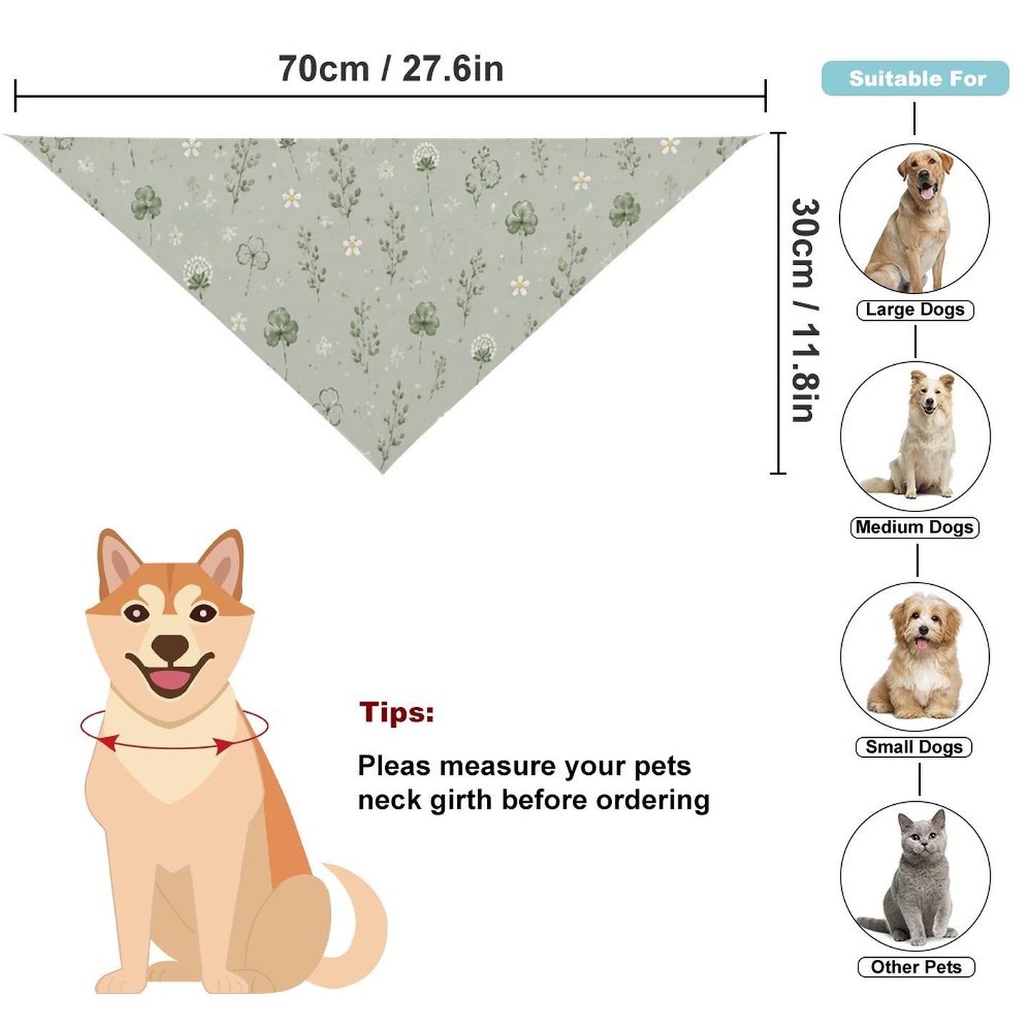 Bandana vert sauge à motifs pour chien – Collection MINTA
