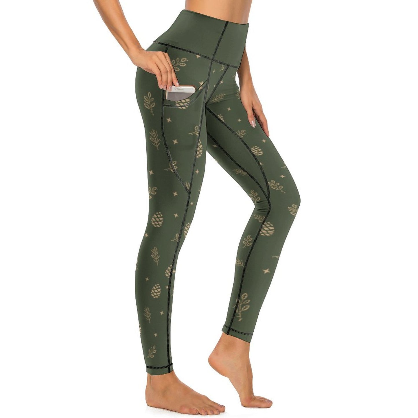 Legging vert forêt à motifs pour femme – Collection EDEN