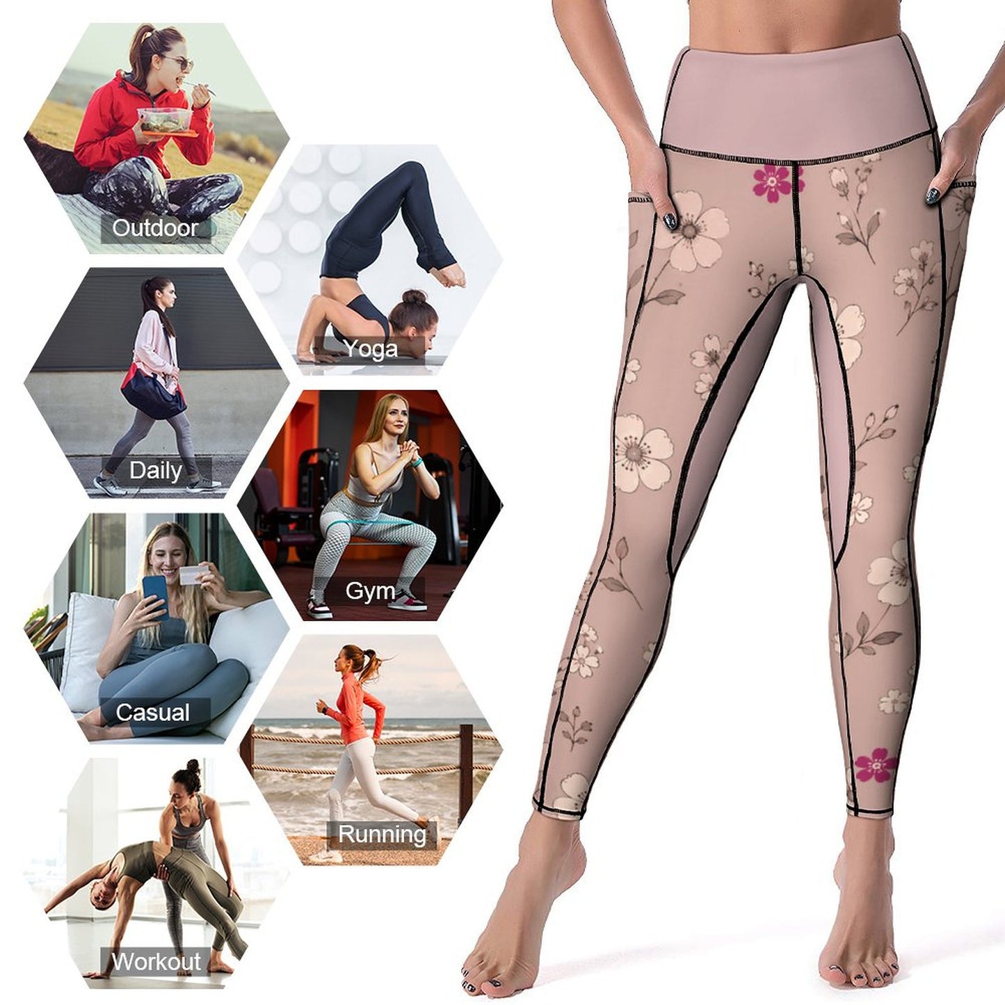 Legging signature vieux rose à motifs – Collection AURA